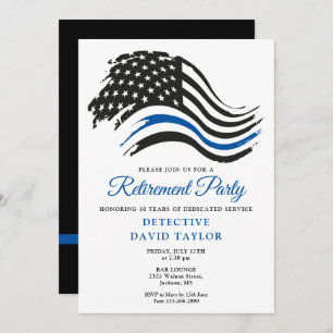 Police Retirement Party Thin Blue Line Flag Invitation