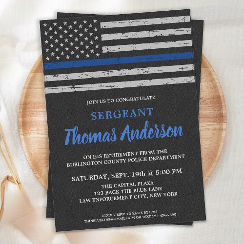 Police Retirement Party Thin Blue Line Flag Invitation