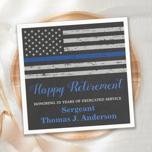 Police Retirement Party Thin Blue Line Flag Napkins