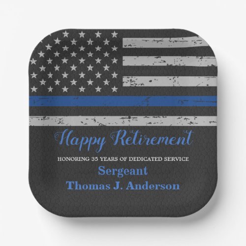 Police Retirement Party Thin Blue Line Flag Paper Plates