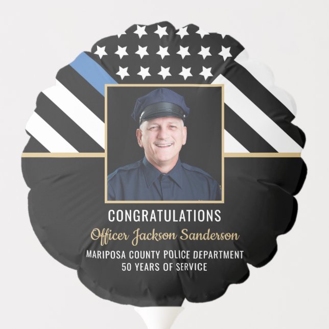 Police Retirement Party Thin Blue Line Flag Photo Balloon (Back)