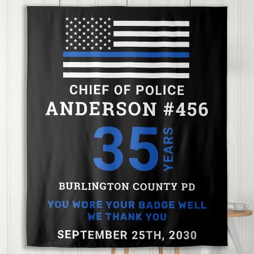 Police Retirement Party Thin Blue Line Flag Tapestry