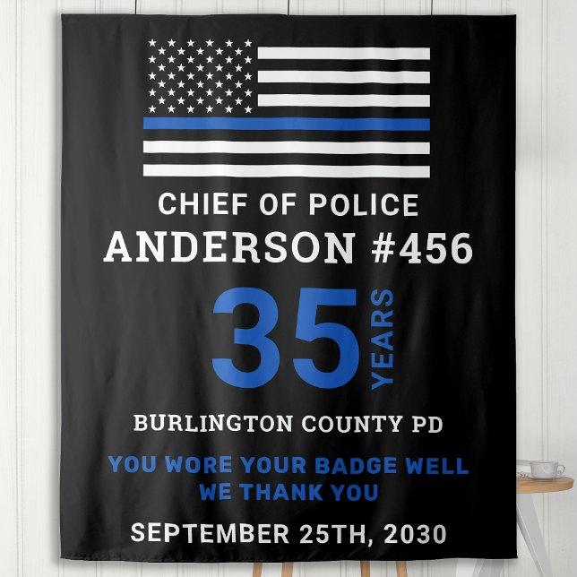 Police Retirement Party Thin Blue Line Flag Tapestry (Creator Uploaded)