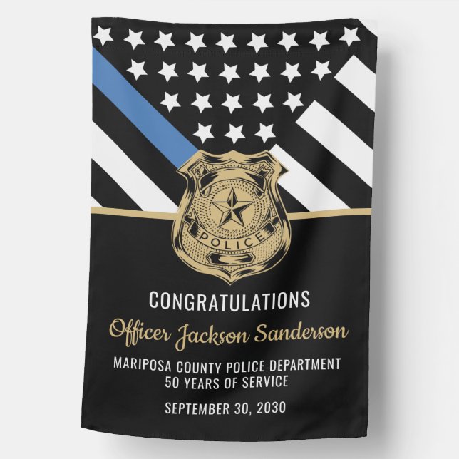 Police Retirement Party Thin Blue Line House Flag (Front)