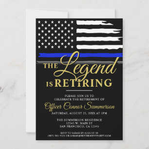 Police Retirement Party Thin Blue Line Law Officer Invitation