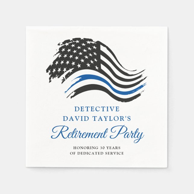 Police Retirement Party Thin Blue Line Napkins (Front)