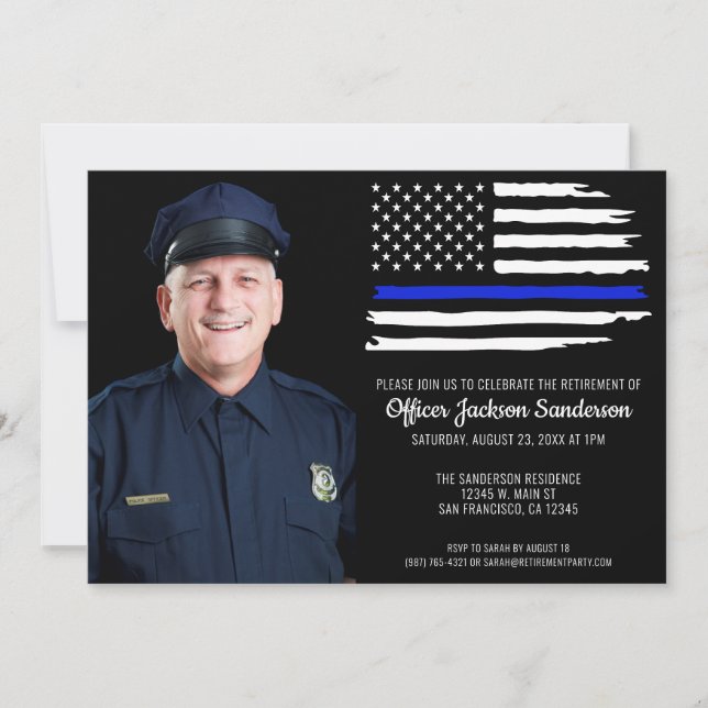 Police Retirement Party Thin Blue Line Photo Invitation (Front)