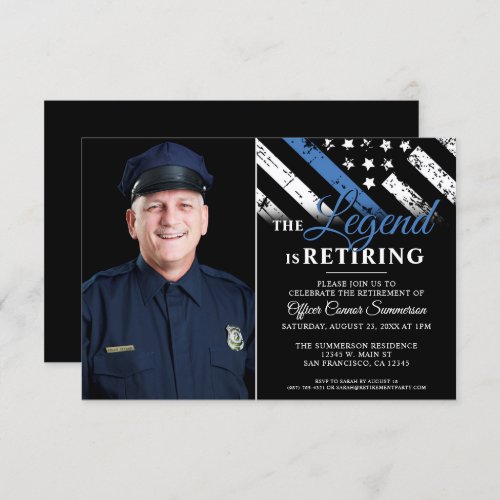 Police Retirement Party Thin Blue Line Photo Invitation