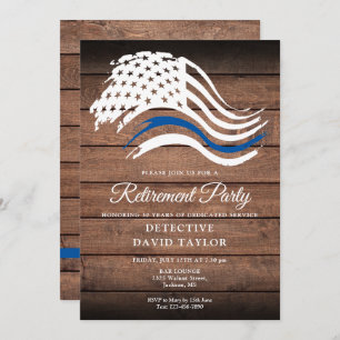 Police Retirement Party Thin Blue Line Rustic Invitation