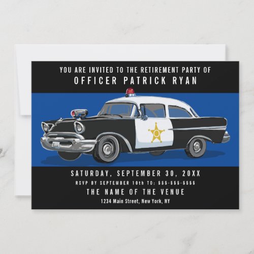 Police Retirement Party Vintage Car Blue Line Invitation