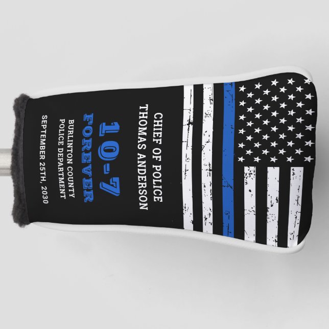 Police Retirement Personalize 10-7 Thin Blue Line  Golf Head Cover (Front)