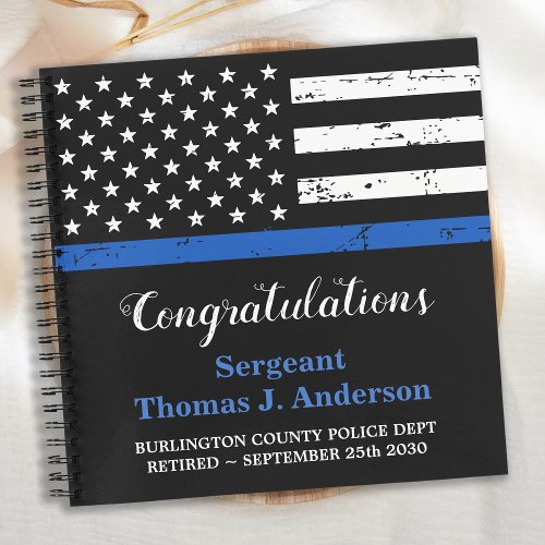 Police Retirement Personalize Thin Blue Line Guest Notebook