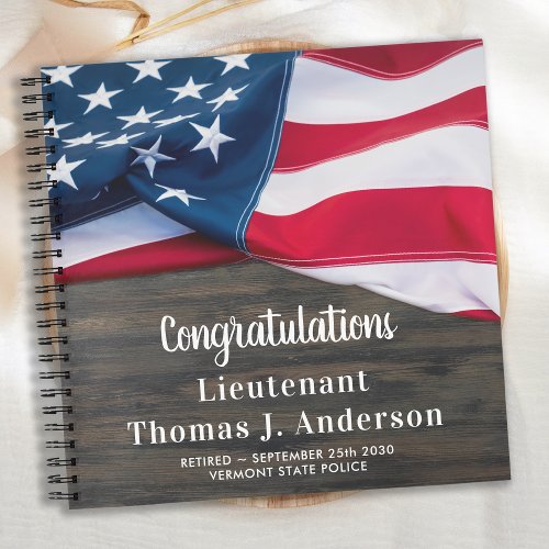 Police Retirement Personalized American Flag Guest Notebook