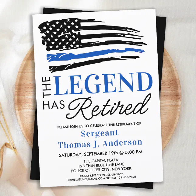Police Retirement Personalized Legend Has Retired Invitation | Zazzle