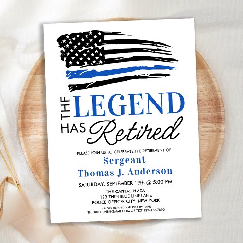 Police Retirement Personalized Legend Has Retired Invitation Postcard