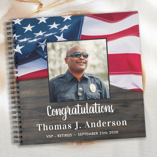 Police Retirement Personalized Photo American Flag Notebook