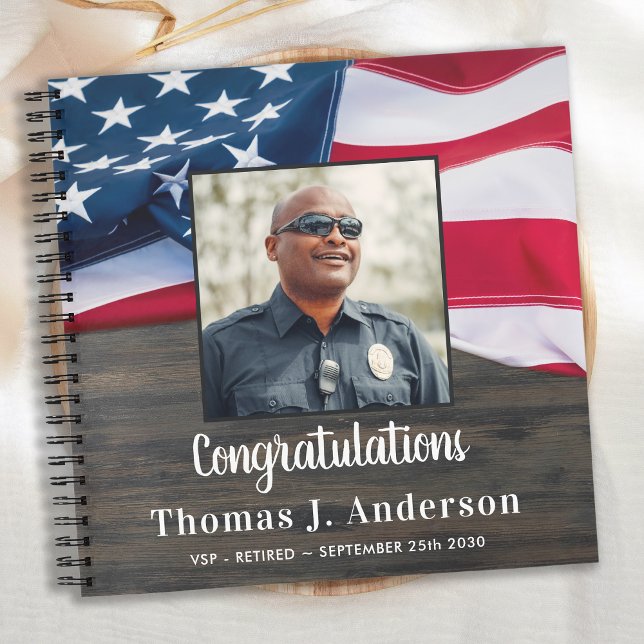 Police Retirement Personalized Photo American Flag Notebook (Creator Uploaded)