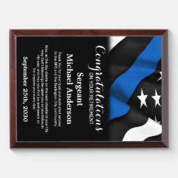 Police Retirement Personalized Thin Blue Line Award Plaque | Zazzle