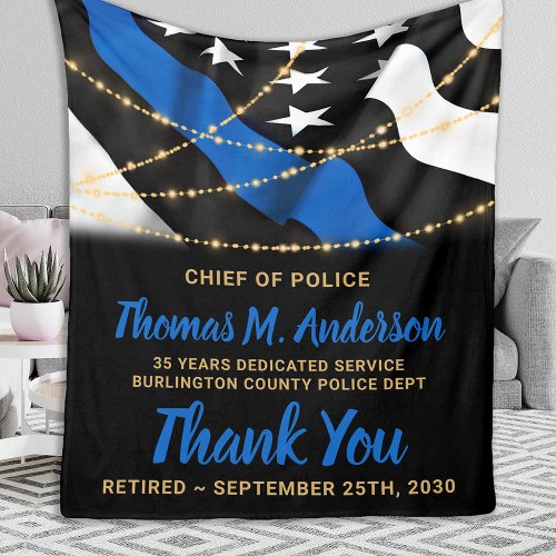Police Retirement Personalized Thin Blue Line Flag Fleece Blanket