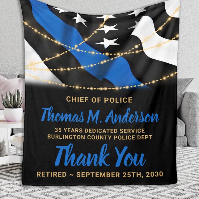 Police Retirement Personalized Thin Blue Line Flag Fleece Blanket (Creator Uploaded)