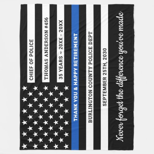Police Retirement Personalized Thin Blue Line Flag
