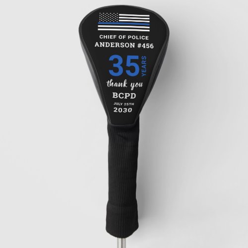 Police Retirement Personalized Thin Blue Line Flag Golf Head Cover