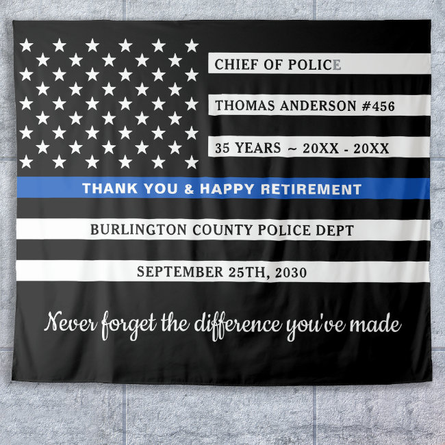 Police Retirement Personalized Thin Blue Line Flag Tapestry