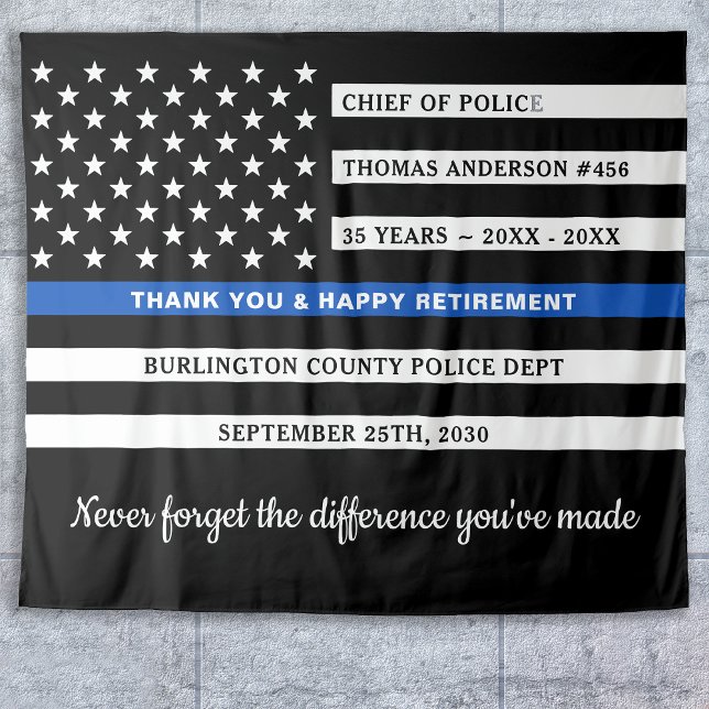 Police Retirement Personalized Thin Blue Line Flag Tapestry (Creator Uploaded)