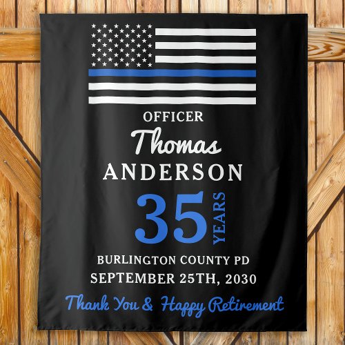 Police Retirement Personalized Thin Blue Line Flag Tapestry