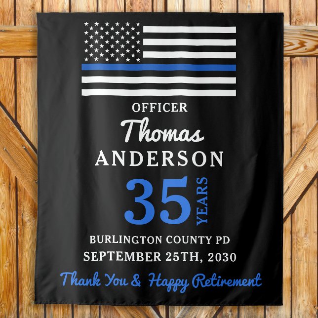 Police Retirement Personalized Thin Blue Line Flag Tapestry (Creator Uploaded)