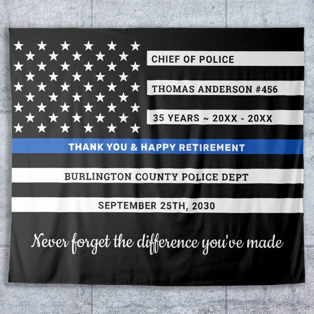 Police Retirement Personalized Thin Blue Line Flag Tapestry (Creator Uploaded)