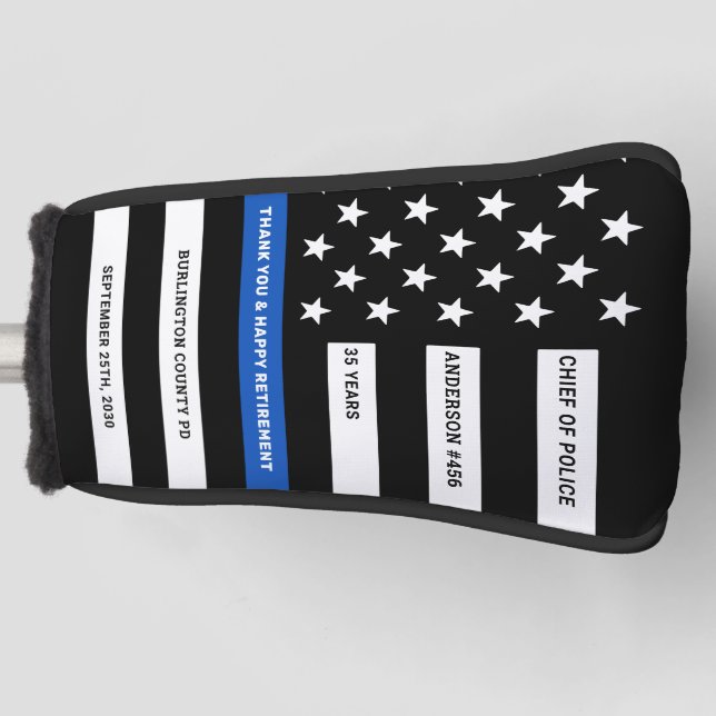 Police Retirement Personalized Thin Blue Line Golf Head Cover (Front)