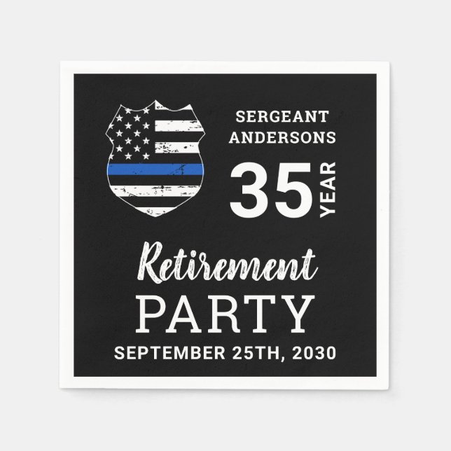 Police Retirement Personalized Thin Blue Line Napkins (Front)