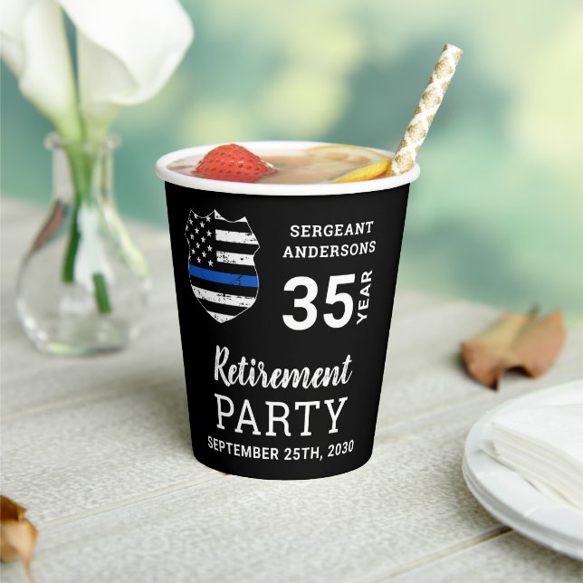 Police Retirement Personalized Thin Blue Line Paper Cups (Insitu)