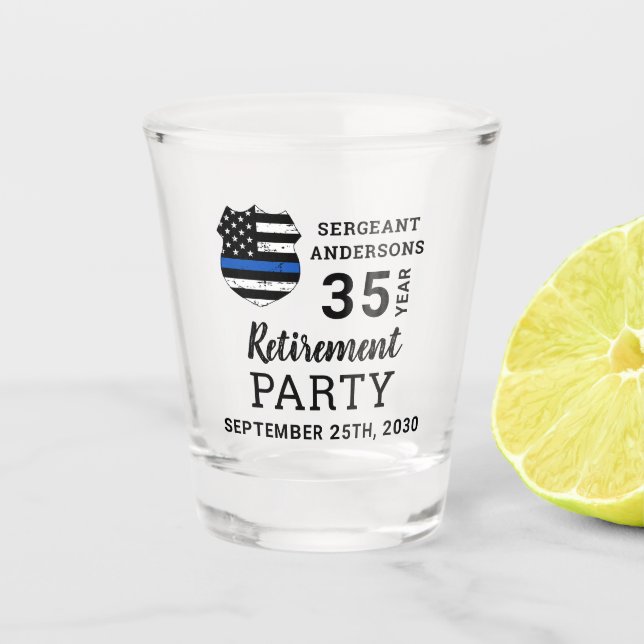 Police Retirement Personalized Thin Blue Line Shot Glass (Front)
