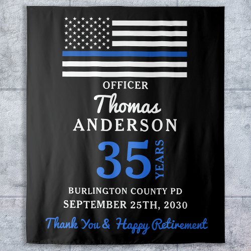 Police Retirement Personalized Thin Blue Line Tapestry