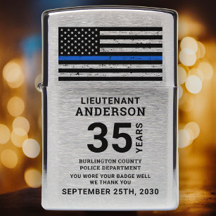 Police Retirement Personalized Thin Blue Line Zippo Lighter