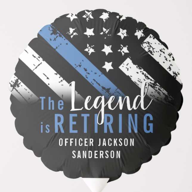 Police Retirement Thin Blue Line American Flag Balloon (Front)