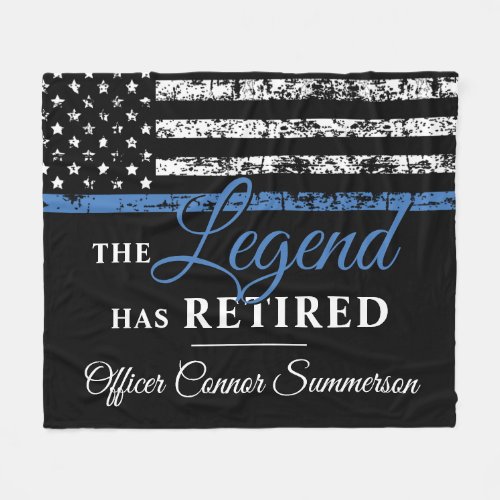 Police Retirement Thin Blue Line American Flag Fleece Blanket