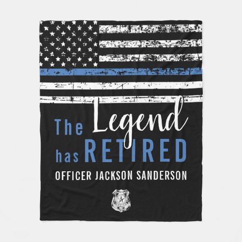 Police Retirement Thin Blue Line American Flag Fleece Blanket