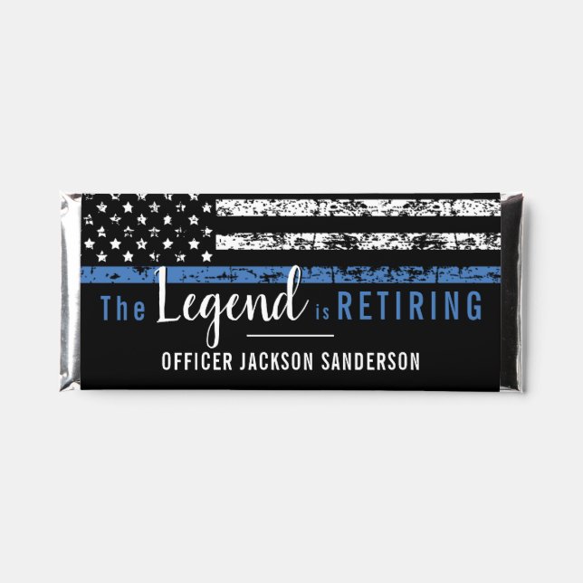 Police Retirement Thin Blue Line American Flag Hershey Bar Favors (Front)