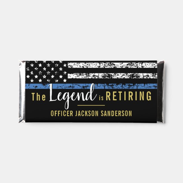 Police Retirement Thin Blue Line American Flag Hershey Bar Favors (Front)
