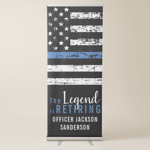 Police Retirement Thin Blue Line American Flag Retractable Banner