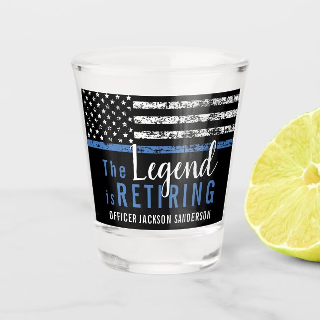 Police Retirement Thin Blue Line American Flag Shot Glass (Front)