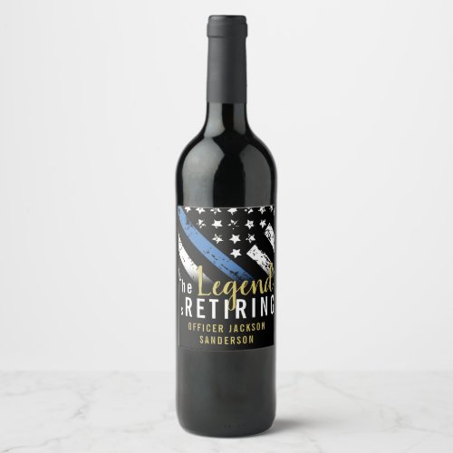 Police Retirement Thin Blue Line American Flag Wine Label