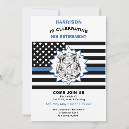 Police Retirement Thin Blue Line Celebration Party Invitation