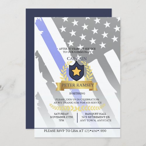 Police Retirement  Thin Blue Line Flag Invitation