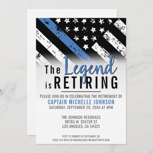 Police Retirement Thin Blue Line Flag Party Invitation