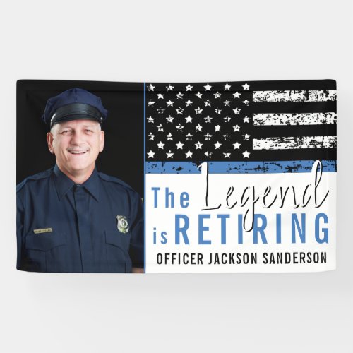 Police Retirement Thin Blue Line Flag Photo Banner