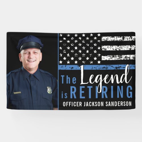 Police Retirement Thin Blue Line Flag Photo Banner